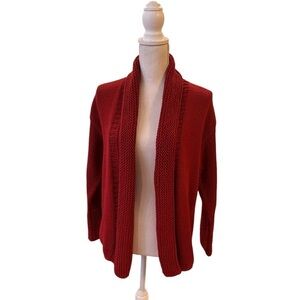 Pure Hand knit Burgandy 100% Cotton Open Cardigan Sweater Woman's Large Petite